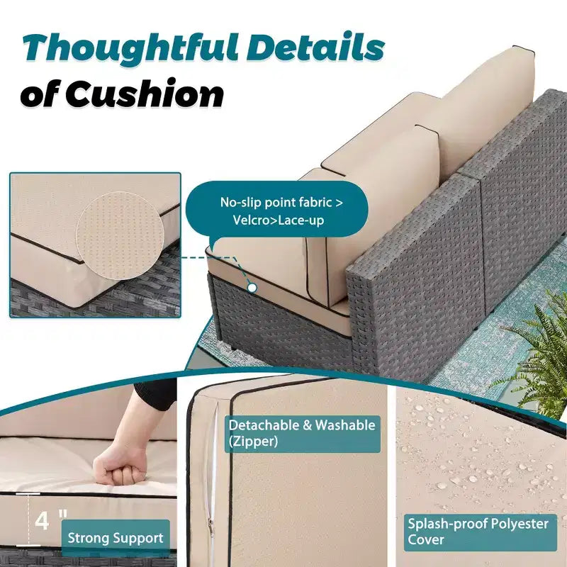 Celebalcony – Ensemble de meubles de patio 8 pièces avec table de foyer de 45 po, sectionnel d'extérieur, ensemble de conversation, canapé en rotin et table basse