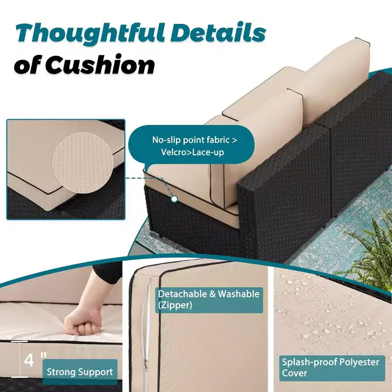 Celebalcony - Ensemble de conversation d'extérieur 8 pièces avec canapé modulable, cadre noir et table brasero