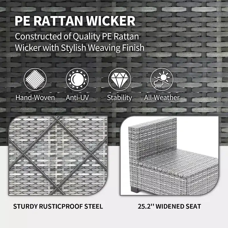 Acekool Ensemble de meubles de patio 7 pièces, canapé sectionnel en osier avec table basse et coussins, canapé modulaire d'extérieur