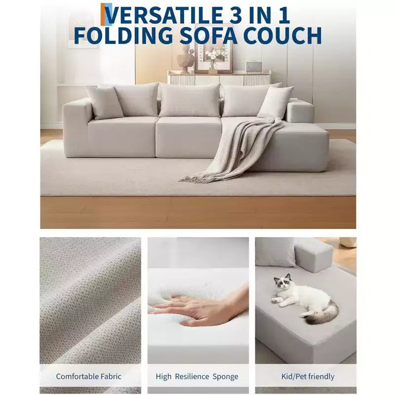 Canapé d'angle convertible en L de 272 cm, canapé modulaire rembourré avec assise profonde, canapé-lit sans assemblage requis pour salon