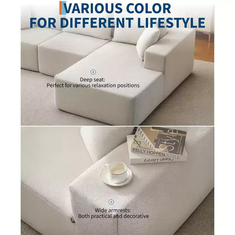 Canapé d'angle convertible en L de 272 cm, canapé modulaire rembourré avec assise profonde, canapé-lit sans assemblage requis pour salon