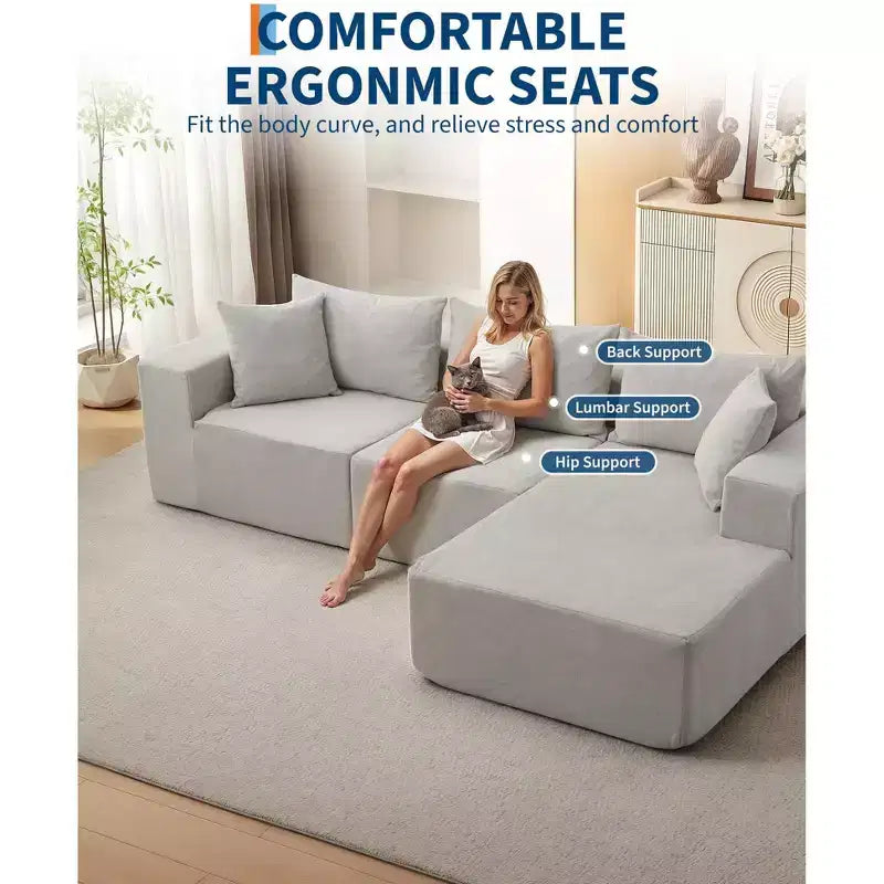 Canapé d'angle convertible en L de 272 cm, canapé modulaire rembourré avec assise profonde, canapé-lit sans assemblage requis pour salon