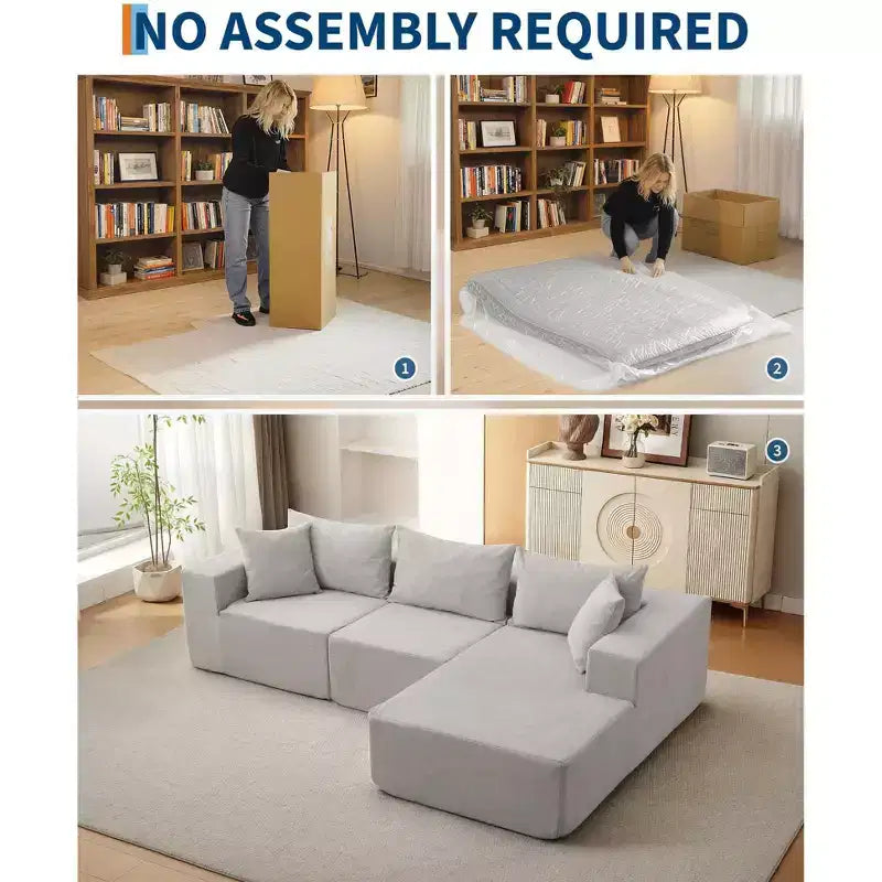 Canapé d'angle convertible en L de 272 cm, canapé modulaire rembourré avec assise profonde, canapé-lit sans assemblage requis pour salon