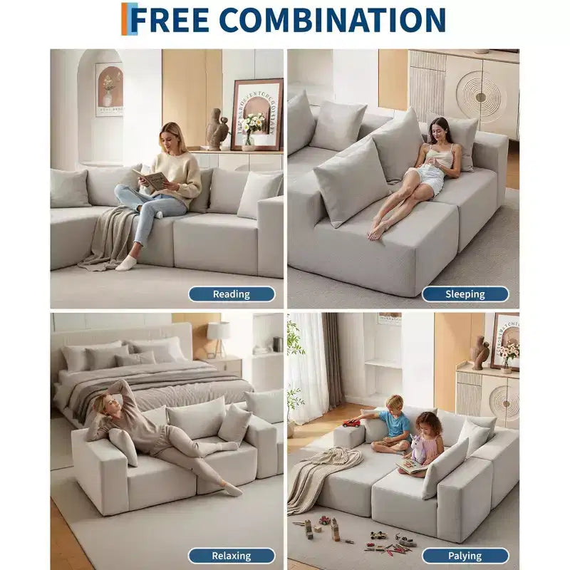 Canapé d'angle convertible en L de 272 cm, canapé modulaire rembourré avec assise profonde, canapé-lit sans assemblage requis pour salon