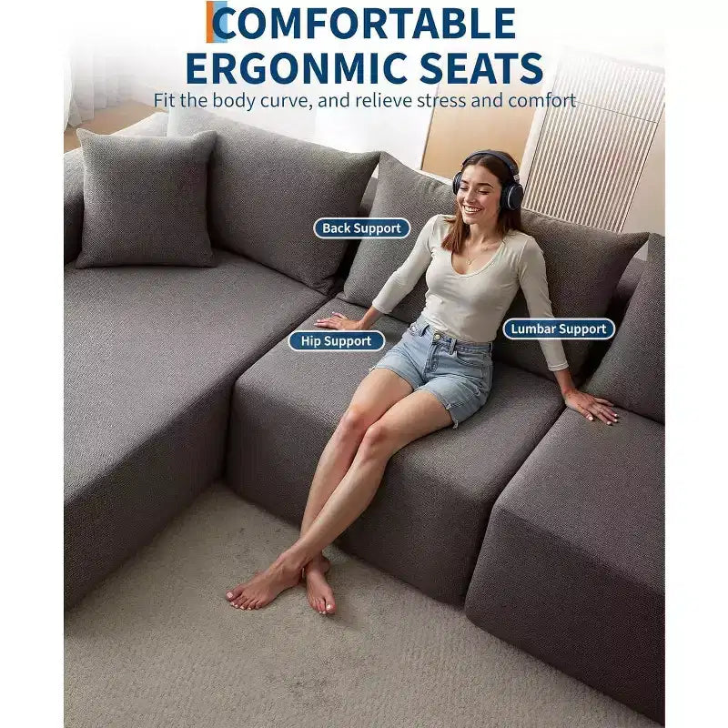 Canapé d'angle convertible en L de 272 cm, canapé modulaire rembourré avec assise profonde, canapé-lit sans assemblage requis pour salon