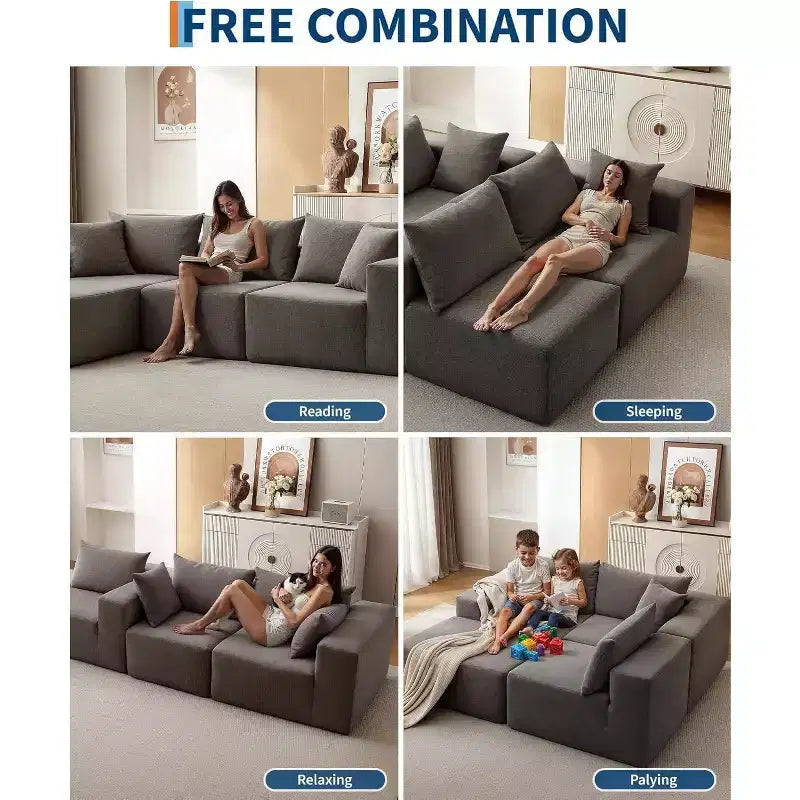 Canapé d'angle convertible en L de 272 cm, canapé modulaire rembourré avec assise profonde, canapé-lit sans assemblage requis pour salon