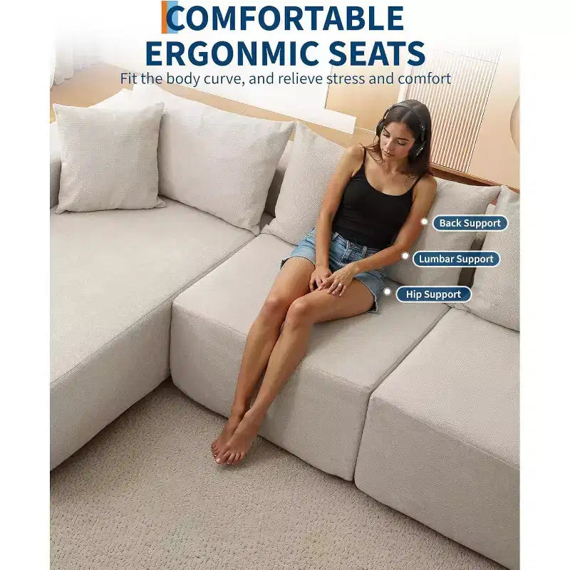 Canapé d'angle convertible en L de 272 cm, canapé modulaire rembourré avec assise profonde, canapé-lit sans assemblage requis pour salon