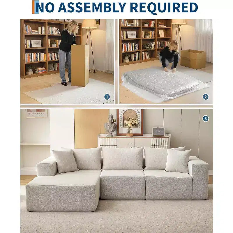 Canapé d'angle convertible en L de 272 cm, canapé modulaire rembourré avec assise profonde, canapé-lit sans assemblage requis pour salon