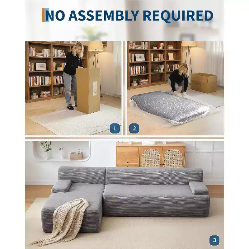 Canapé d'angle convertible en L de 272 cm, canapé modulaire rembourré avec assise profonde, canapé-lit sans assemblage requis pour salon