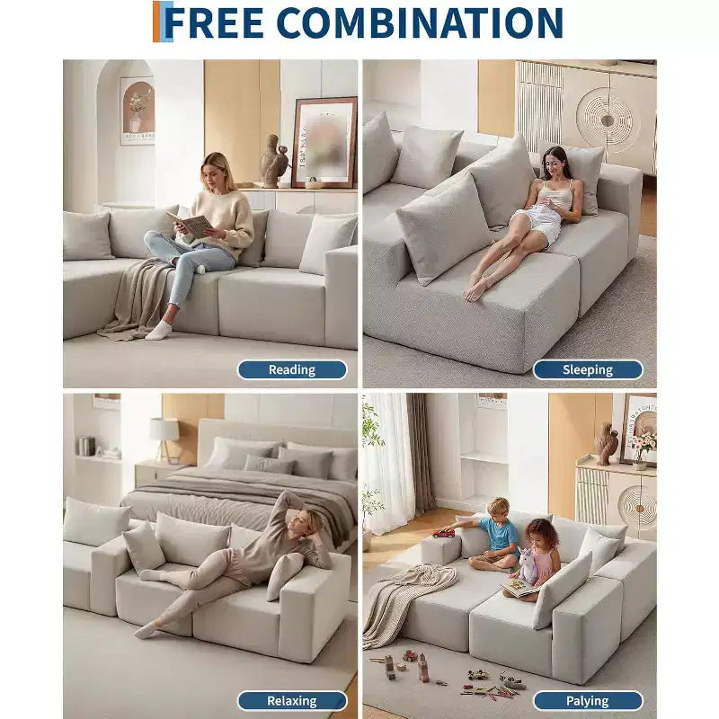 Canapé d'angle convertible en L de 272 cm, canapé modulaire rembourré avec assise profonde, canapé-lit sans assemblage requis pour salon