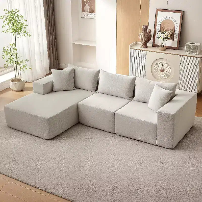 107 L Shaped Convertible Sectional Sofa, Upholstered Modular Sofa with Deep Seat, No Assembly Required Sleeper Sofa for Living Room