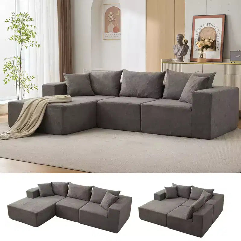 Canapé d'angle convertible en L de 272 cm, canapé modulaire rembourré avec assise profonde, canapé-lit sans assemblage requis pour salon