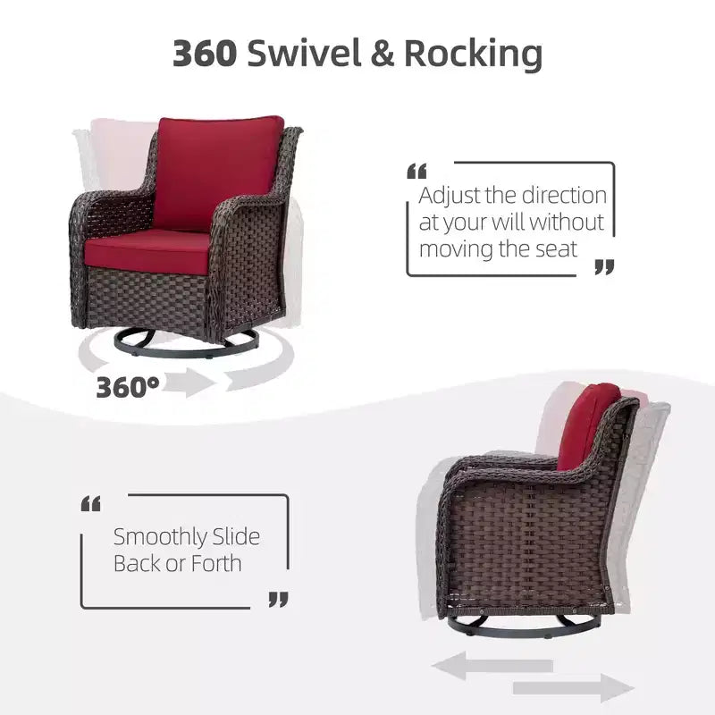 COZONY Salon de jardin 3 pièces en osier avec fauteuils pivotants à 360° et table d'appoint en verre trempé pour balcon, jardin ou terrasse