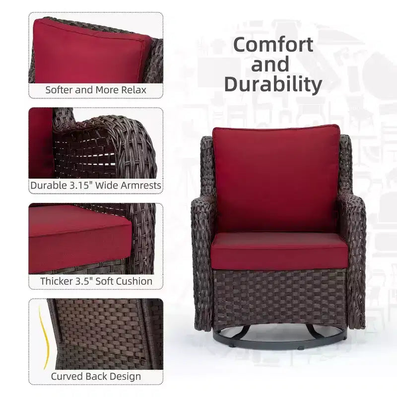COZONY Salon de jardin 3 pièces en osier avec fauteuils pivotants à 360° et table d'appoint en verre trempé pour balcon, jardin ou terrasse