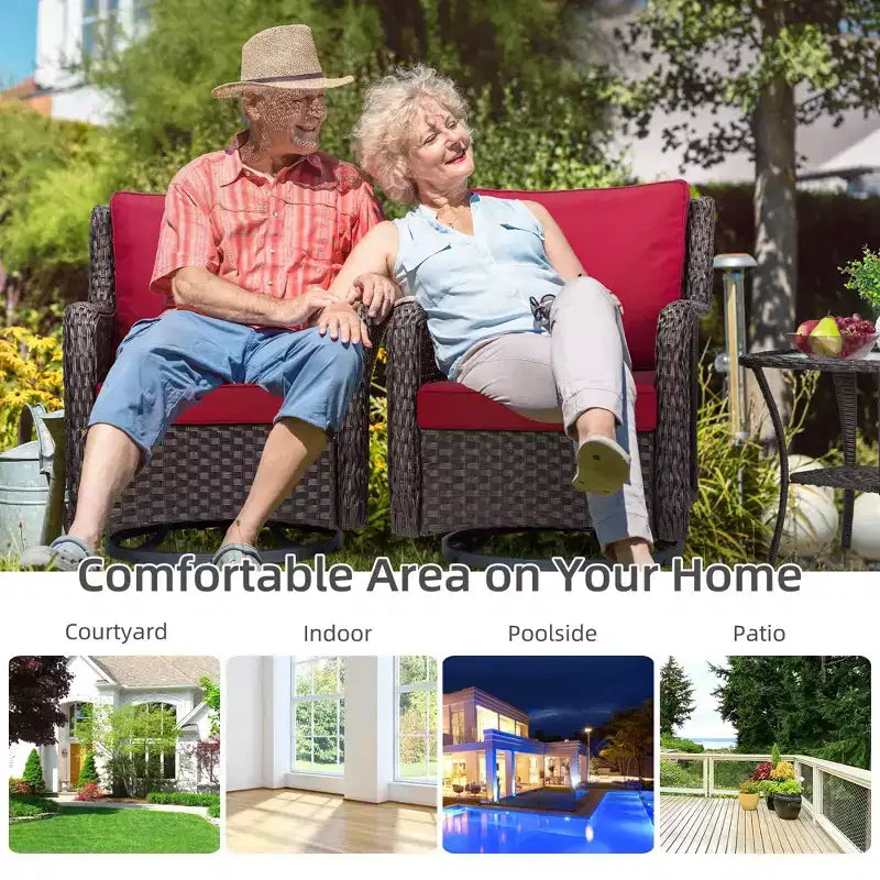 COZONY Salon de jardin 3 pièces en osier avec fauteuils pivotants à 360° et table d'appoint en verre trempé pour balcon, jardin ou terrasse