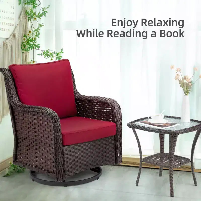 COZONY Salon de jardin 3 pièces en osier avec fauteuils pivotants à 360° et table d'appoint en verre trempé pour balcon, jardin ou terrasse
