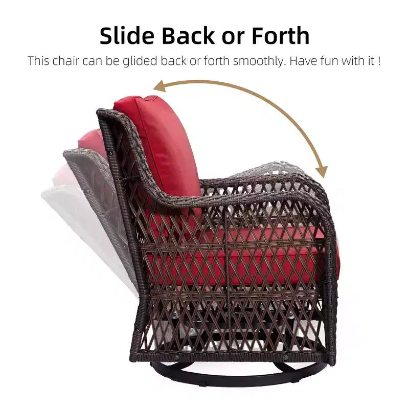 COZONY Salon de jardin 3 pièces en osier avec fauteuils pivotants à 360° et table d'appoint en verre trempé pour balcon, jardin ou terrasse
