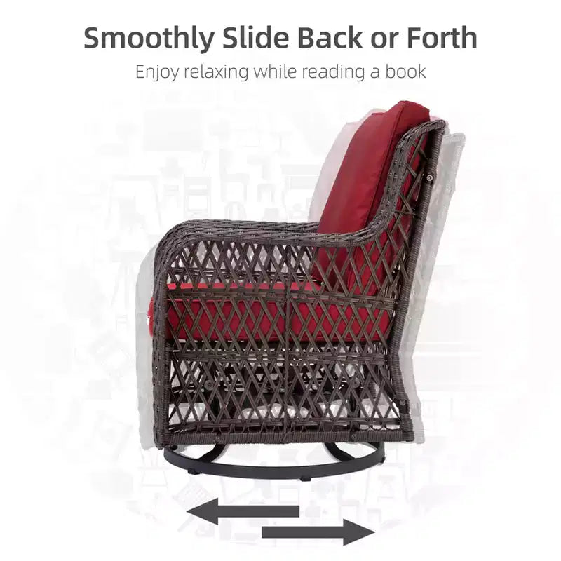 COZONY Salon de jardin 3 pièces en osier avec fauteuils pivotants à 360° et table d'appoint en verre trempé pour balcon, jardin ou terrasse