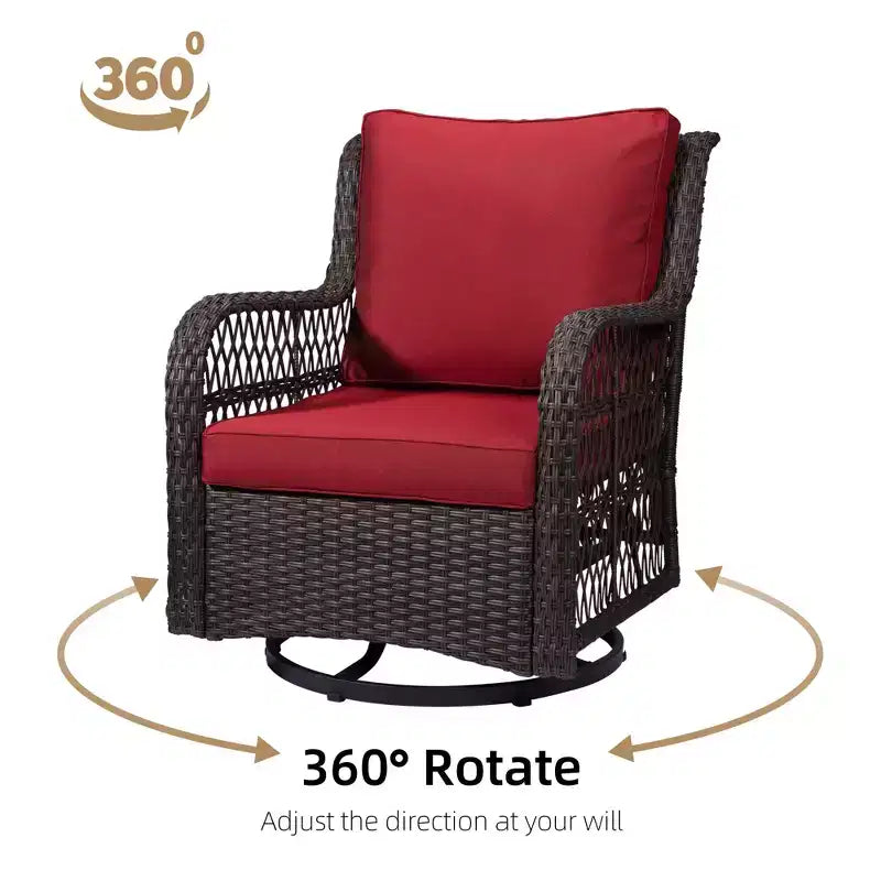 COZONY Salon de jardin 3 pièces en osier avec fauteuils pivotants à 360° et table d'appoint en verre trempé pour balcon, jardin ou terrasse