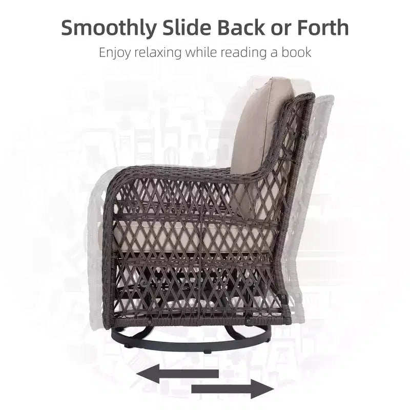 COZONY Salon de jardin 3 pièces en osier avec fauteuils pivotants à 360° et table d'appoint en verre trempé pour balcon, jardin ou terrasse