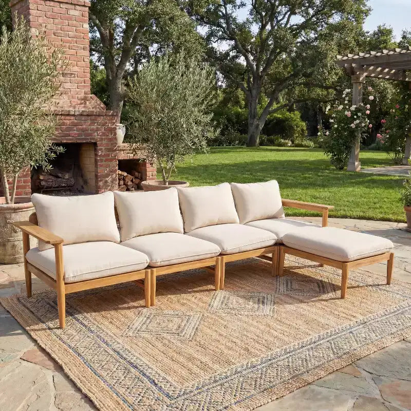 Christopher Knight Home Havor 110.2 Modern 5-Seater Acacia Wood Outdoor Sectional Sofa with Cushions