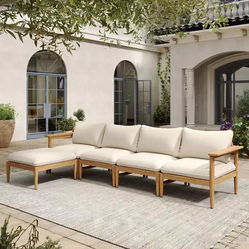 Christopher Knight Home Havor Canapé d'angle d'extérieur moderne 5 places en bois d'acacia de 280 cm avec coussins