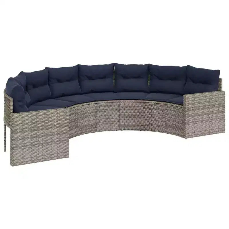 vidaXL Patio Sofa with Cushions Couch Furniture Half-Round Gray Poly Rattan - Without table