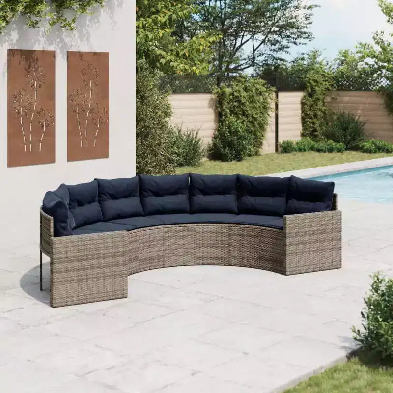 vidaXL Canapé de jardin avec coussins, canapé demi-rond, rotin synthétique gris - Sans table