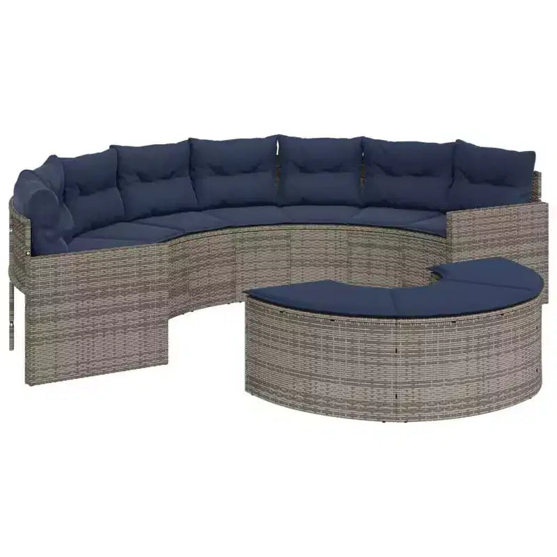 vidaXL Canapé de jardin avec coussins, canapé demi-rond, rotin synthétique gris - Sans table