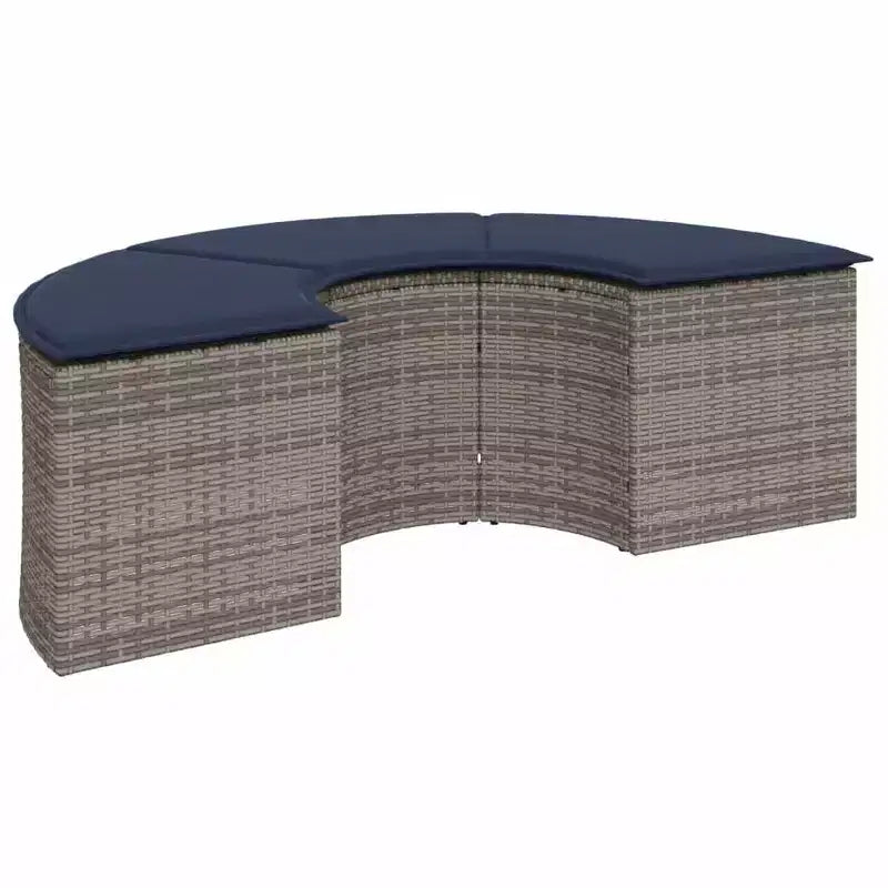 vidaXL Salon de jardin - 3 pièces semi-circulaire - Mobilier de jardin en résine tressée gris durable avec coussins bleu marine et table en verre trempé
