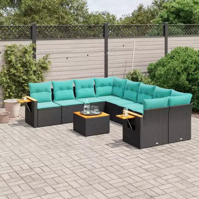 vidaXL Salon de jardin 9 pièces avec coussins Résine tressée noire (États-Unis seulement)
