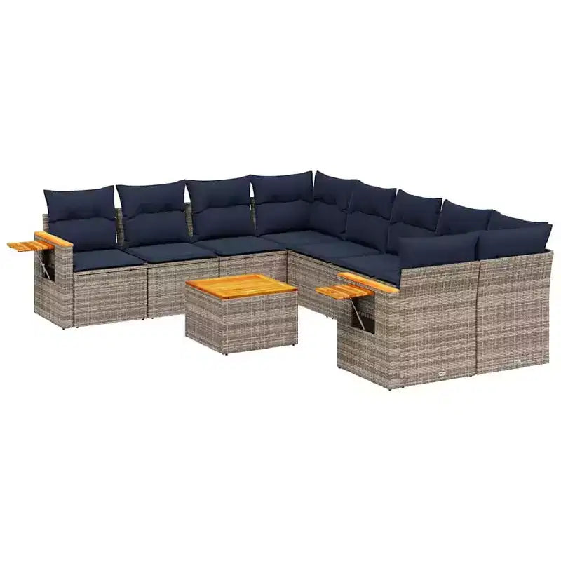 vidaXL Salon de jardin 9 pièces avec coussins Résine tressée noire (États-Unis seulement)