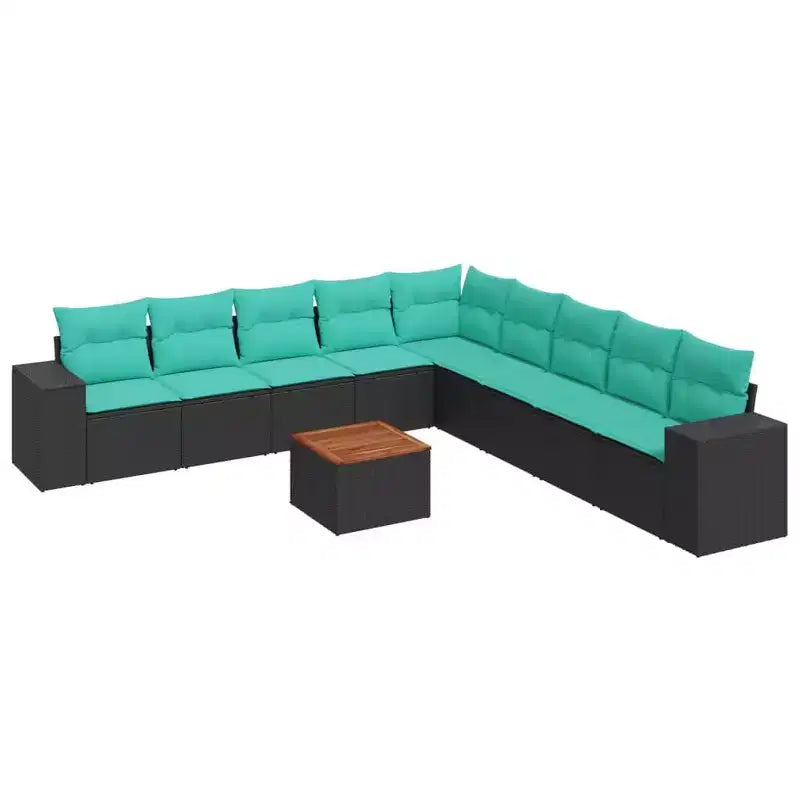 vidaXL 10 Piece Patio Sofa Set with Cushions Black Poly Rattan