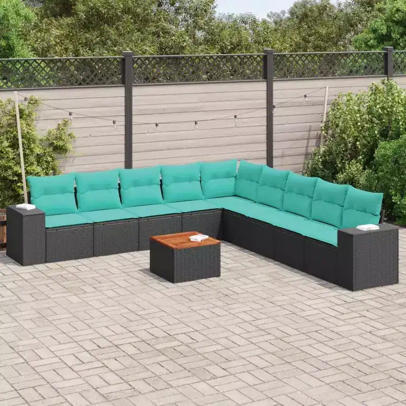 vidaXL Salon de jardin 10 pcs avec coussins résine tressée noir