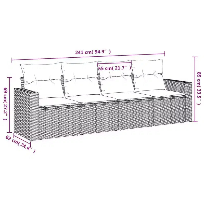 vidaXL Salon de jardin en rotin PE noir 4 pièces modulable