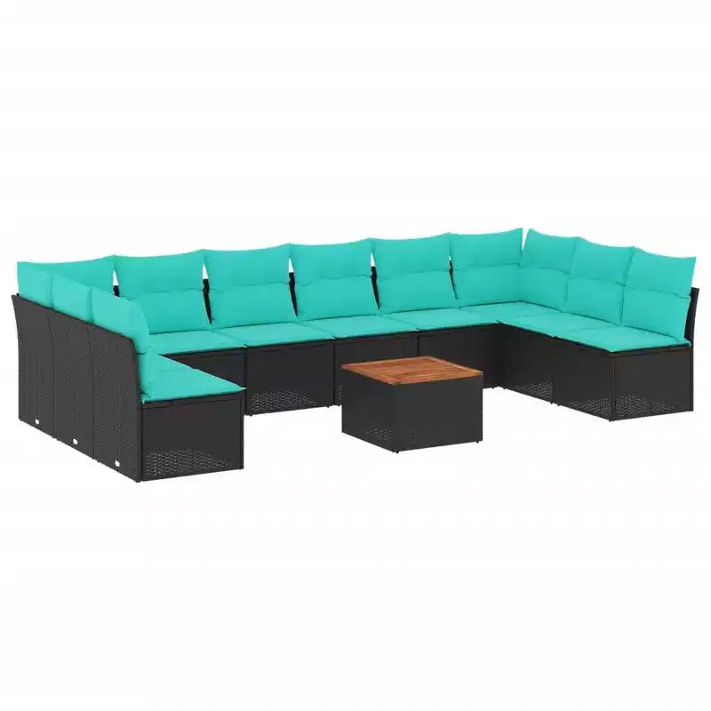 vidaXL 11 Piece Patio Sofa Set with Cushions Black Poly Rattan