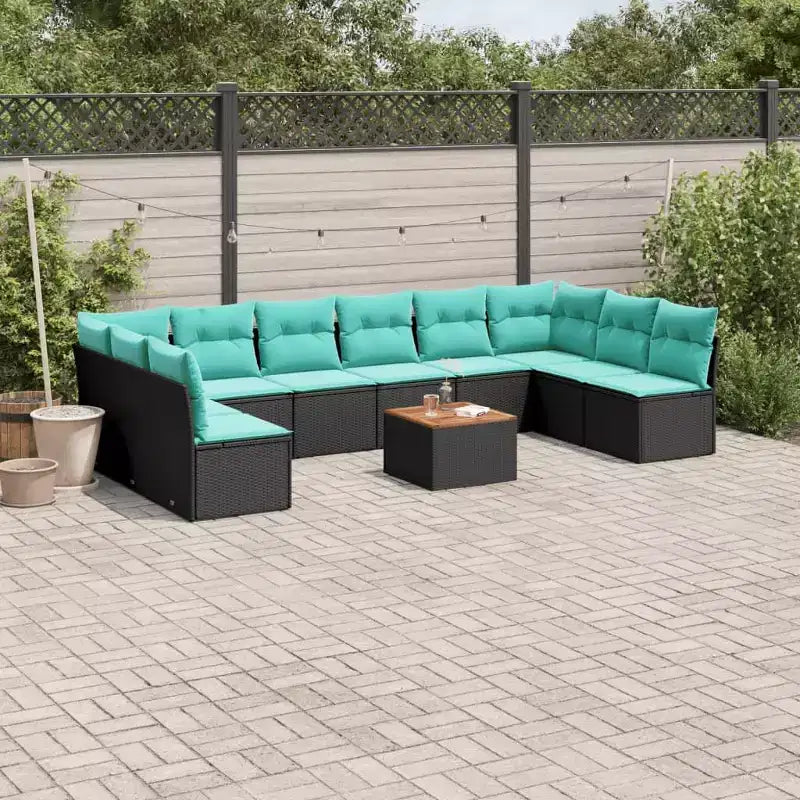 vidaXL Salon de jardin 11 pièces avec coussins en résine tressée noir