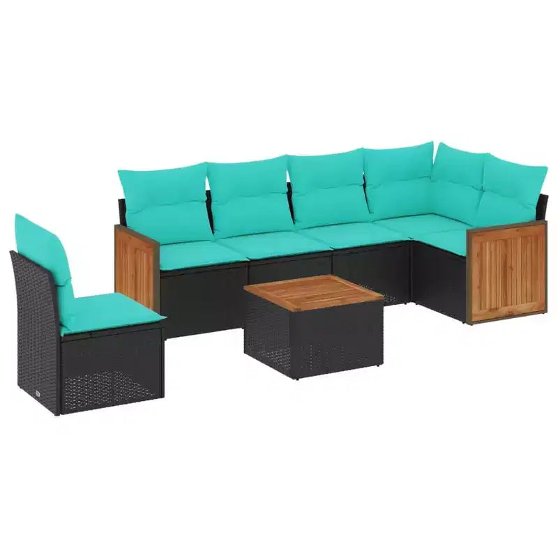 vidaXL 7 Piece Patio Sofa Set with Cushions Black Poly Rattan