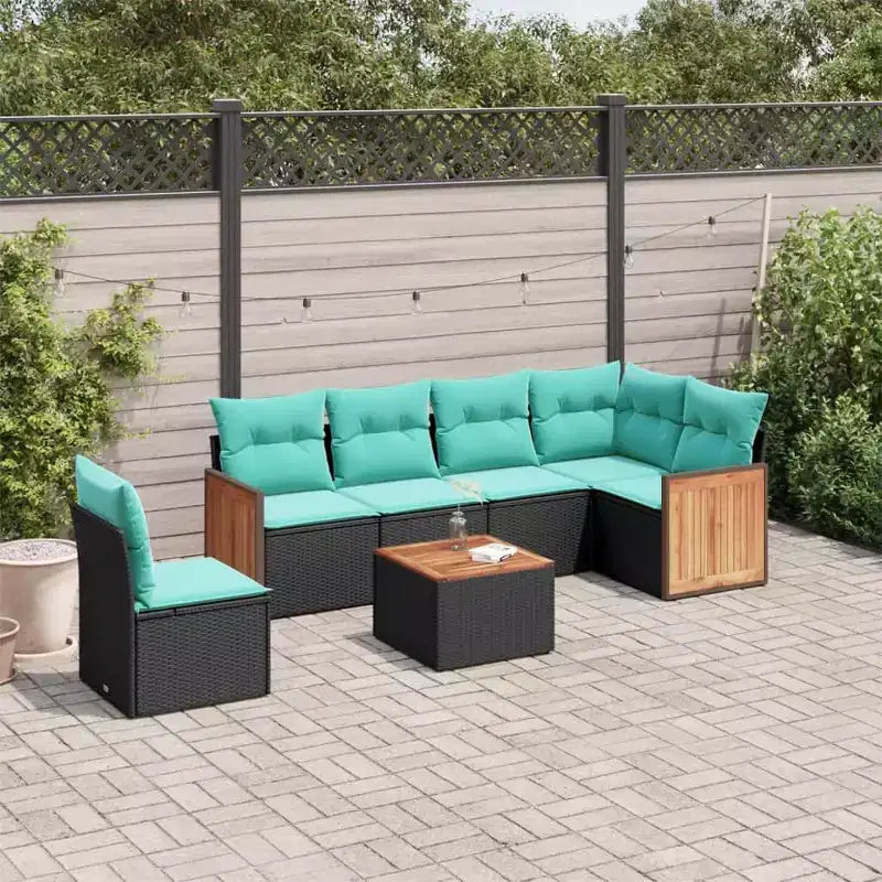 vidaXL Salon de jardin 7 pcs avec coussins résine tressée noir