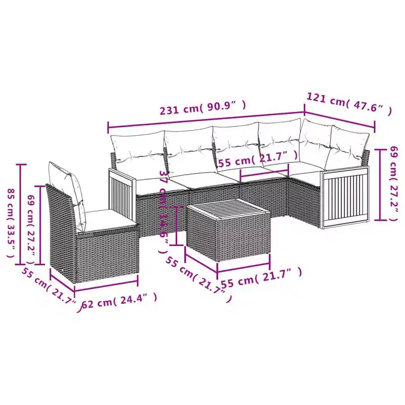 vidaXL Salon de jardin 7 pcs avec coussins résine tressée noir
