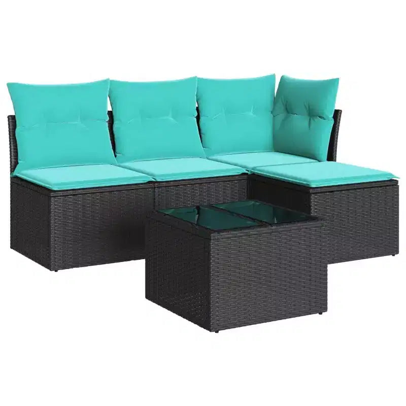 vidaXL 5 Piece Patio Sofa Set with Cushions Black Poly Rattan