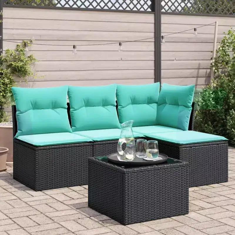 vidaXL Ensemble de canapés de jardin 5 pcs avec coussins résine tressée noir