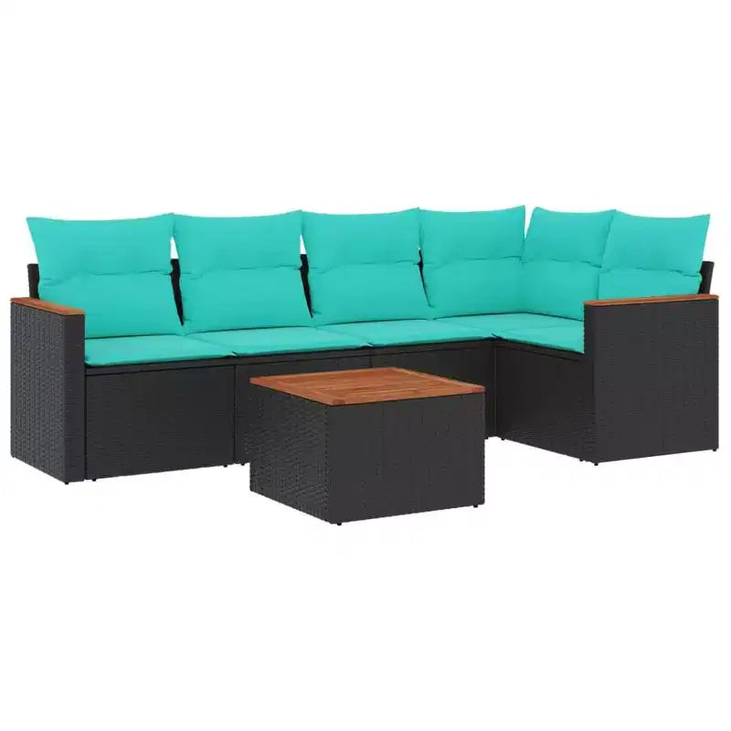vidaXL 6 Piece Patio Sofa Set with Cushions Black Poly Rattan