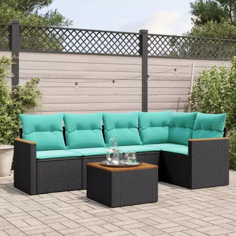 vidaXL Ensemble de canapés de jardin 6 pièces avec coussins Résine tressée noire