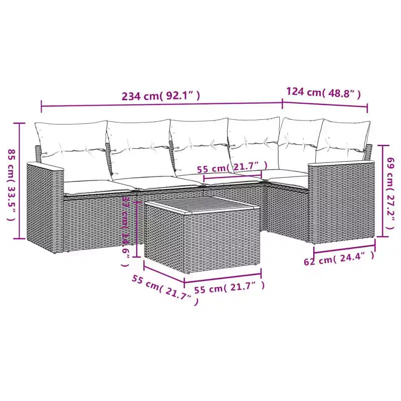 vidaXL Ensemble de canapés de jardin 6 pièces avec coussins Résine tressée noire