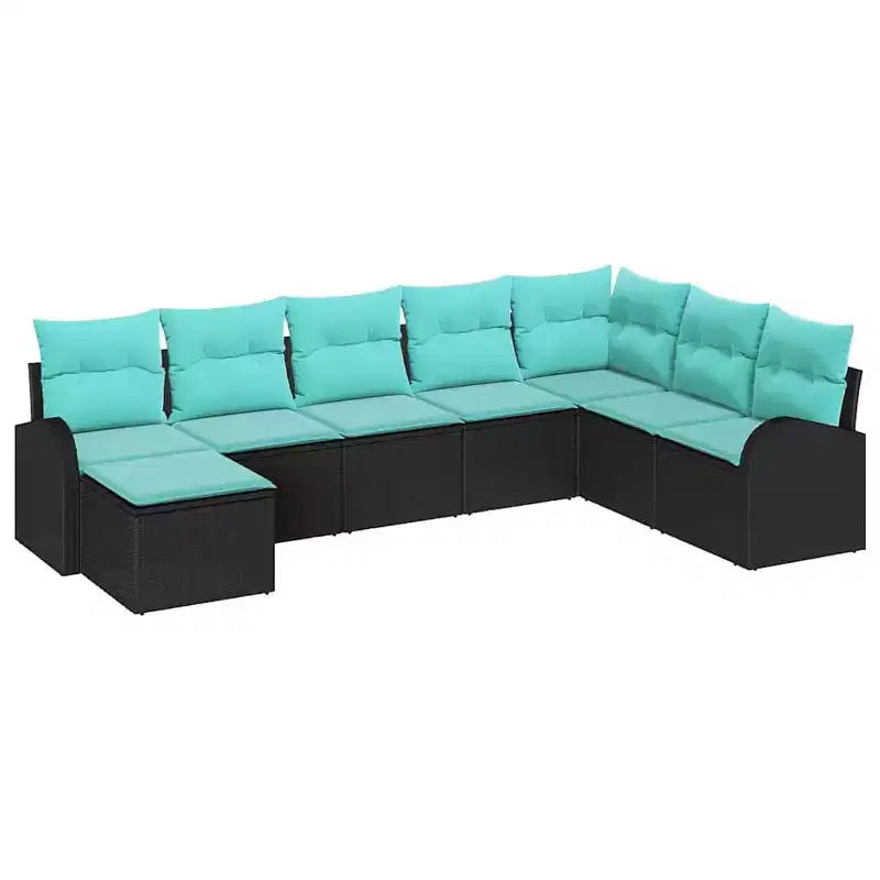 vidaXL Garden Sofa Set 8 pcs Black and turquoise Poly rattan - Black and turquoise without table