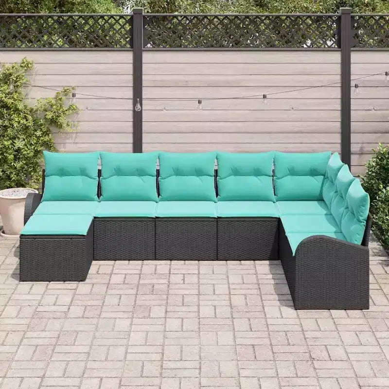 vidaXL Salon de jardin 8 pcs Noir et turquoise Résine tressée - Noir et turquoise sans table