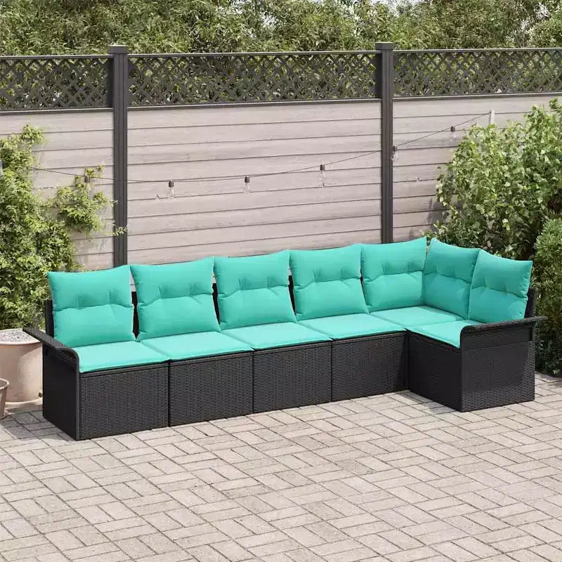vidaXL Salon de jardin avec coussins 6 pcs Résine tressée Noir - Noir et Turquoise sans table