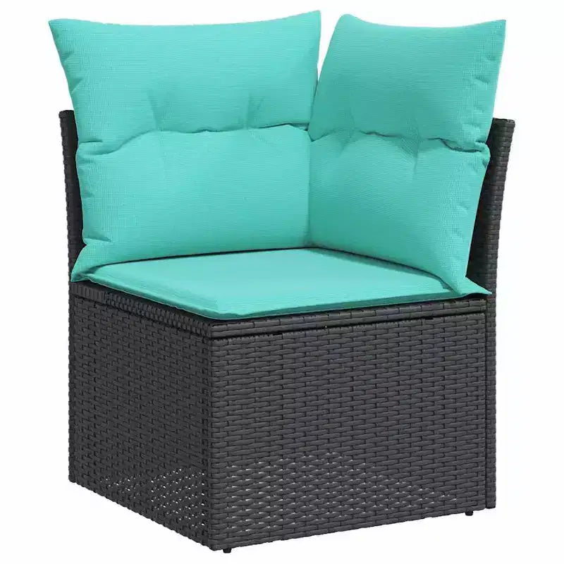 vidaXL Salon de jardin avec coussins 6 pcs Résine tressée Noir - Noir et Turquoise sans table