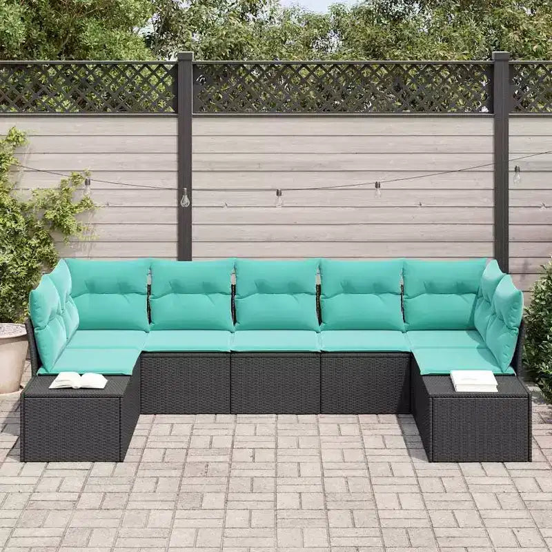 vidaXL Salon de jardin 7 pcs Noir et turquoise Résine tressée